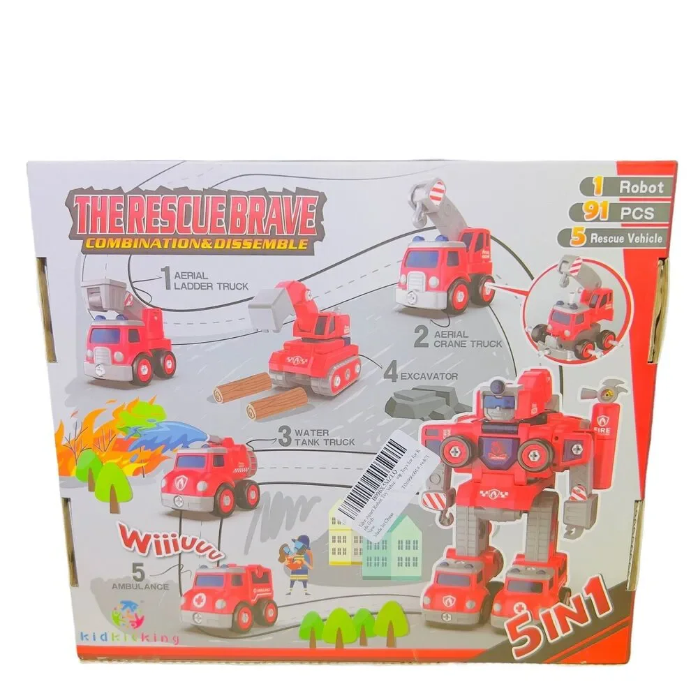 The Rescue Brave Combination & Dissemble STEM -5 in 1 Toy Robot Cars Ages 3+ NEW